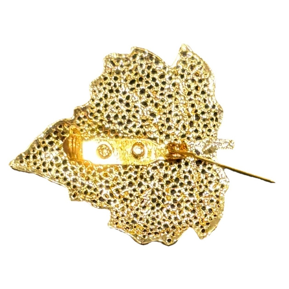 Vintage Gold Tone Maple Leaf Brooch Filigree Pin Jewelry Estate Gift Box - Picture 10 of 12